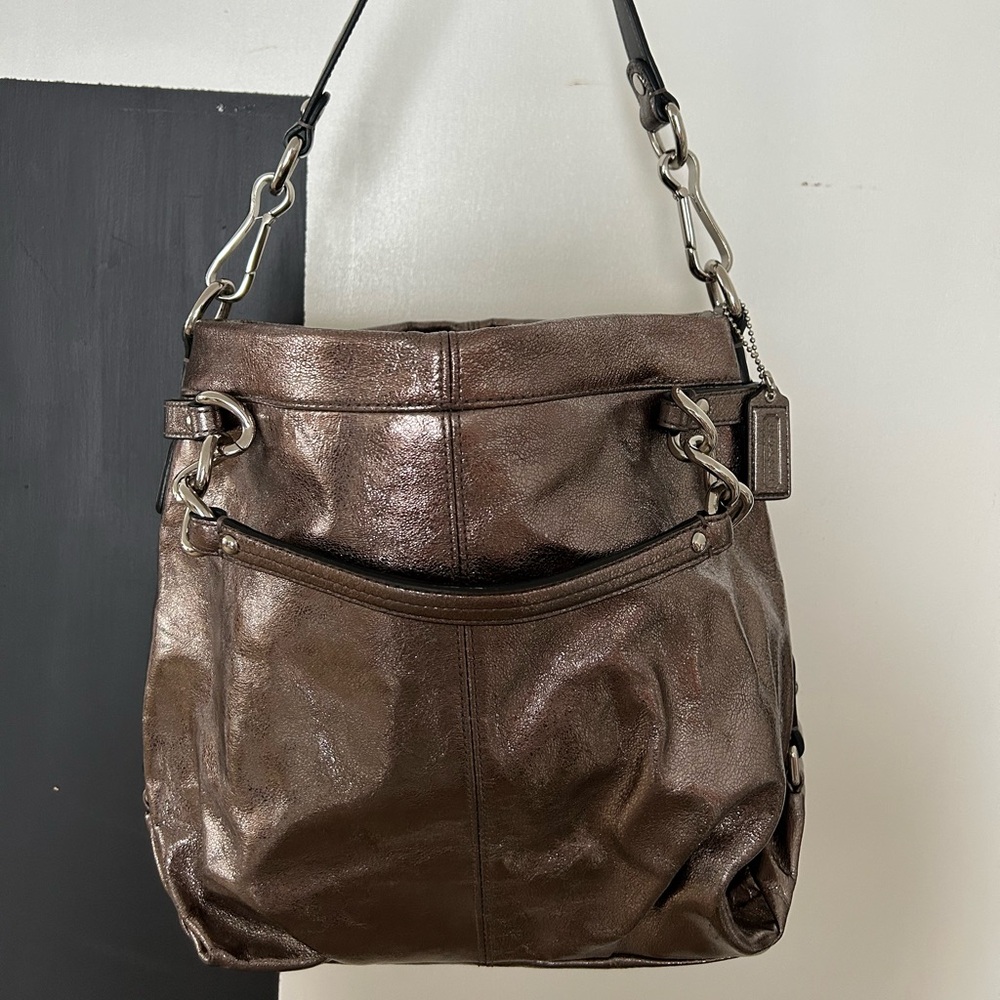 Coach Gunmetal Grey Leather Shoulder Handbag Tote